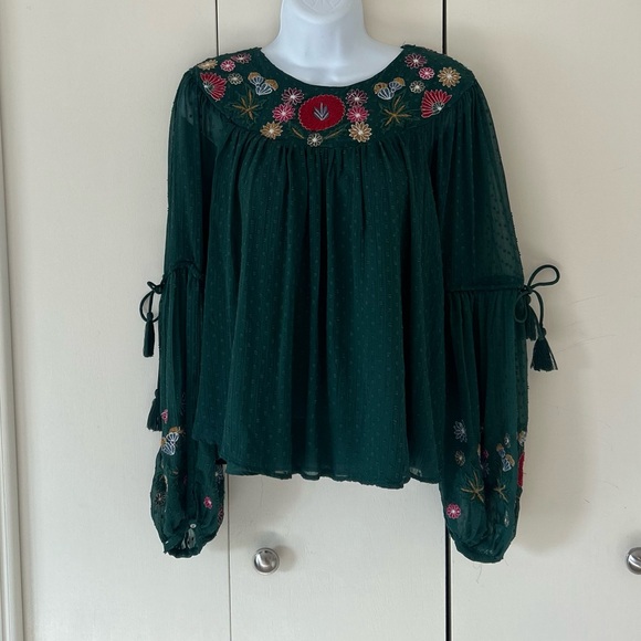 Zara Tops - Zara Trafaluc Collection Embroidered mother of pearl button back Blouse XS